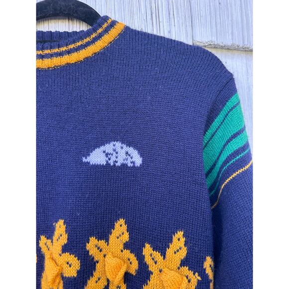 Clover Casuals Daffodil Garden Knit Sweater Womens Small‎ Navy Blue - Picture 3 of 9